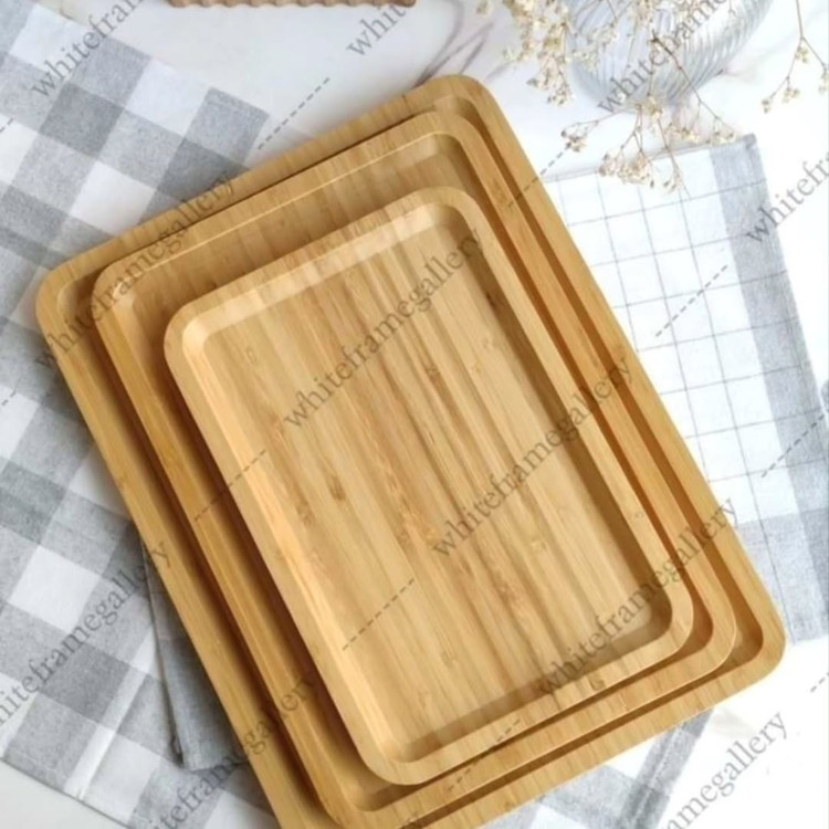ست سینی و تخته سرو مستطیل تمام بامبو