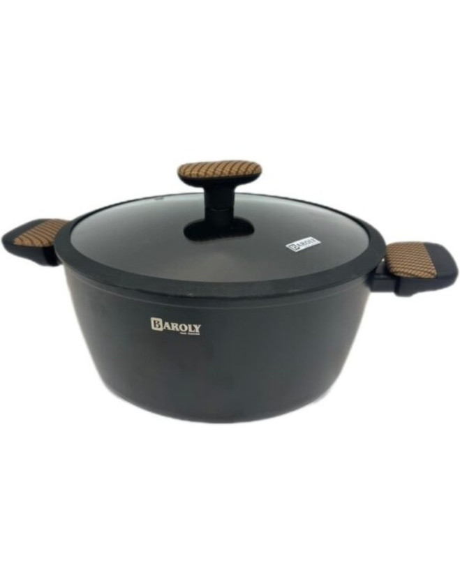سرویس قابلمه گرانیتی سنگین کف چدن وارداتی بارولی رنگ (سه عدد قابلمه و یک عدد ماهیتابه درب دار) مشکی مشکی