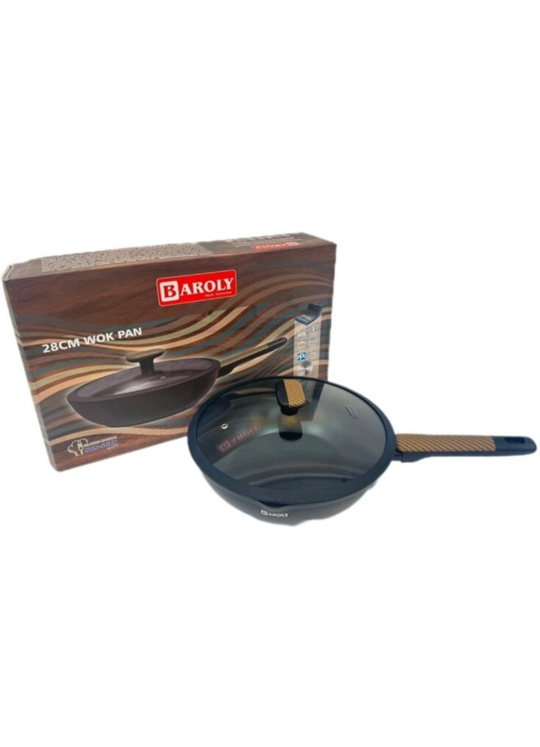 ماهیتابه درب دار گرانیتی سنگین کف چدن وارداتی بارولی  سایز 28 رنگ مشکی
