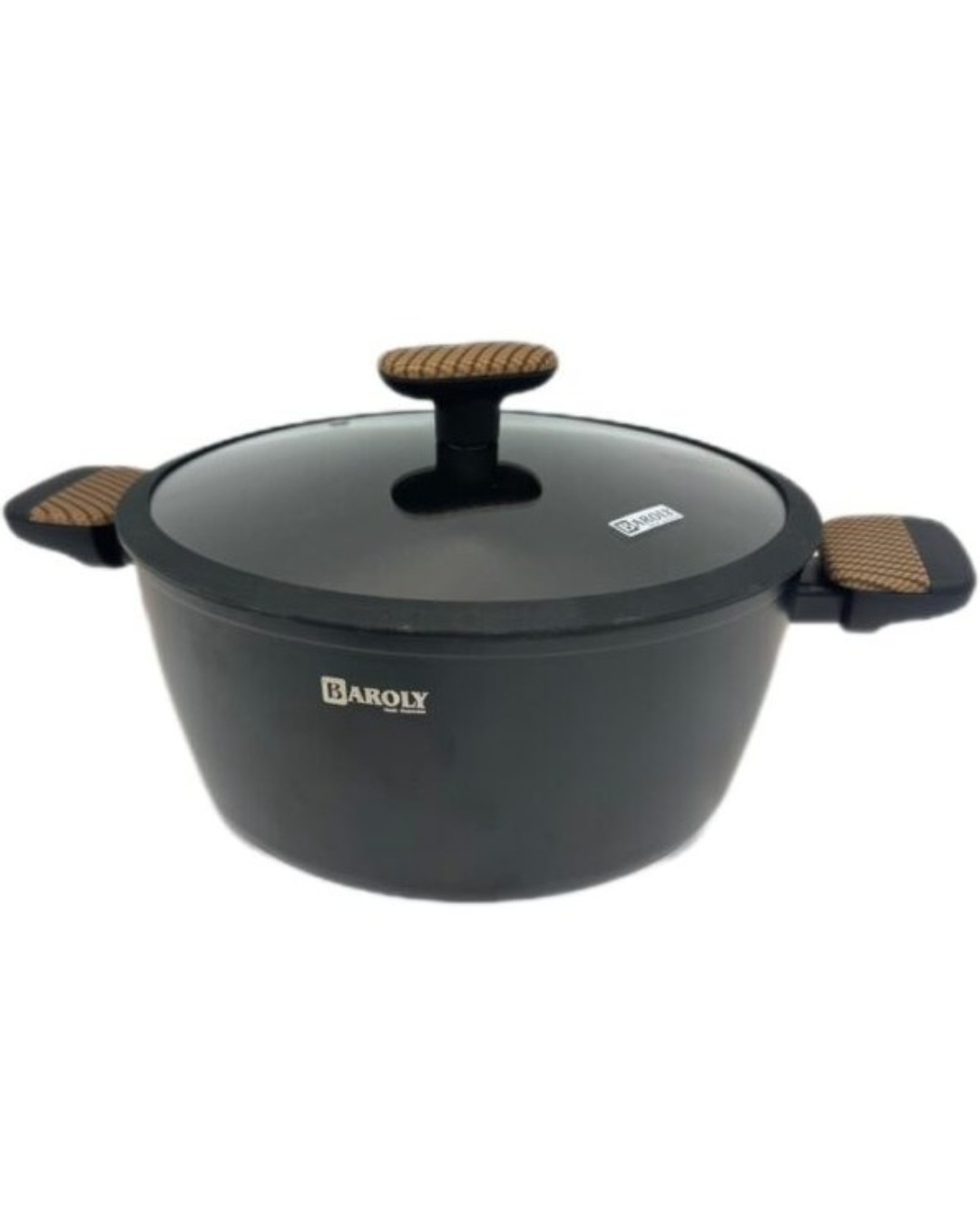 سرویس قابلمه گرانیتی سنگین کف چدن وارداتی بارولی (سه عدد قابلمه سایز 28-26-24 و یک عدد ماهیتابه درب دار سایز 24) رنگ مشکی
